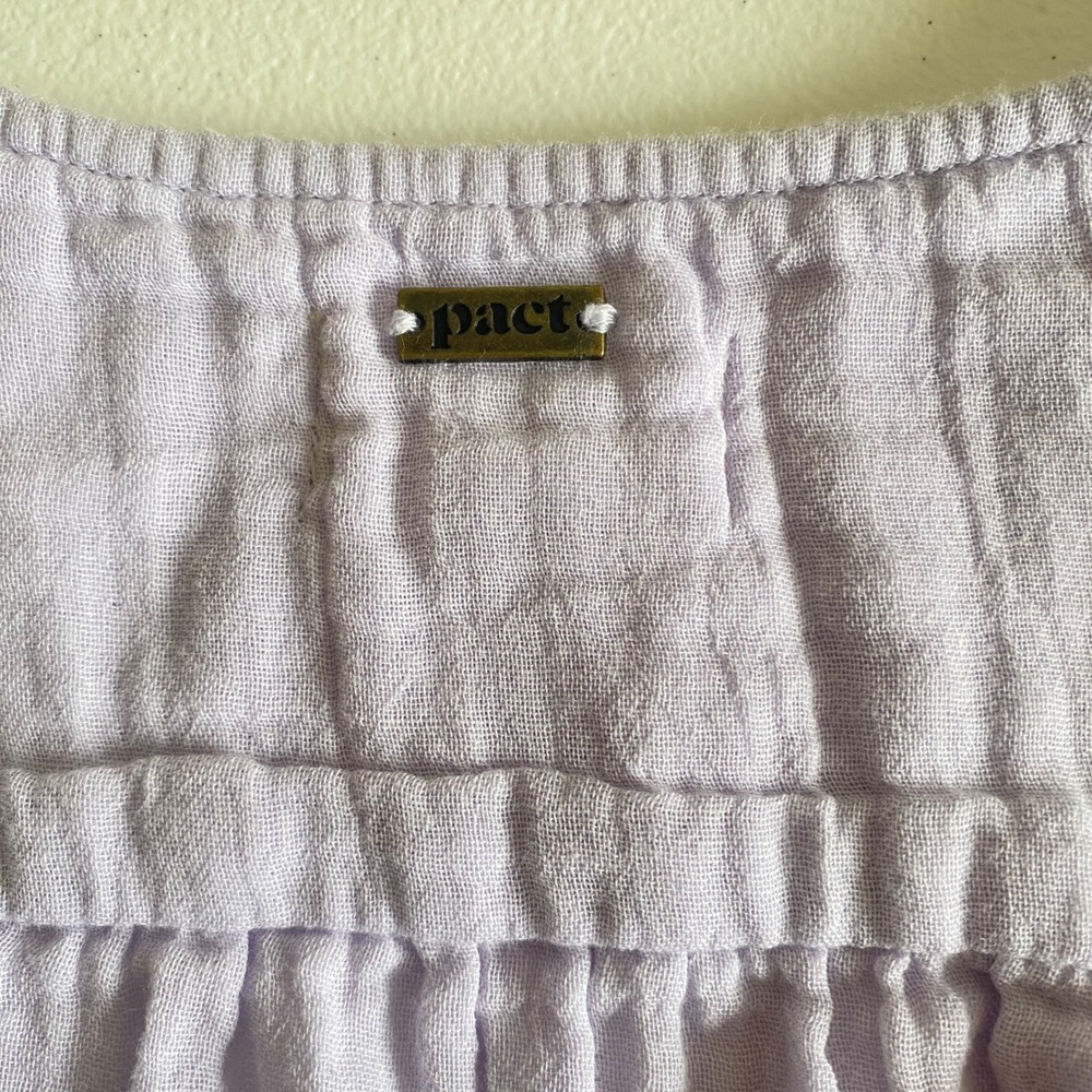 Pact Organic Cotton Midi Dress Size L Lavender Tiered Boho Button Front Cottage - Picture 5 of 8